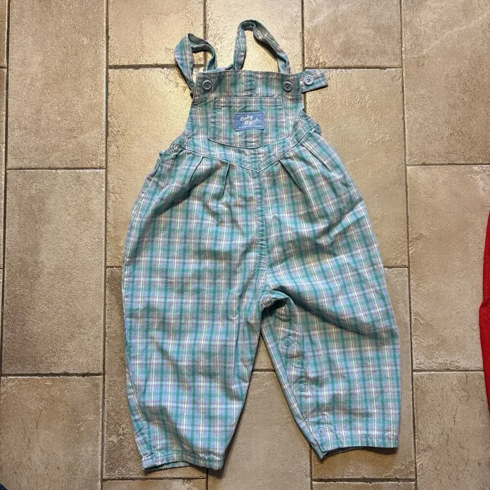 Vtg OshKosh Bgosh Made in USA Overalls Bundle Lot Plaid Jumper Dress 18M 3T 4T